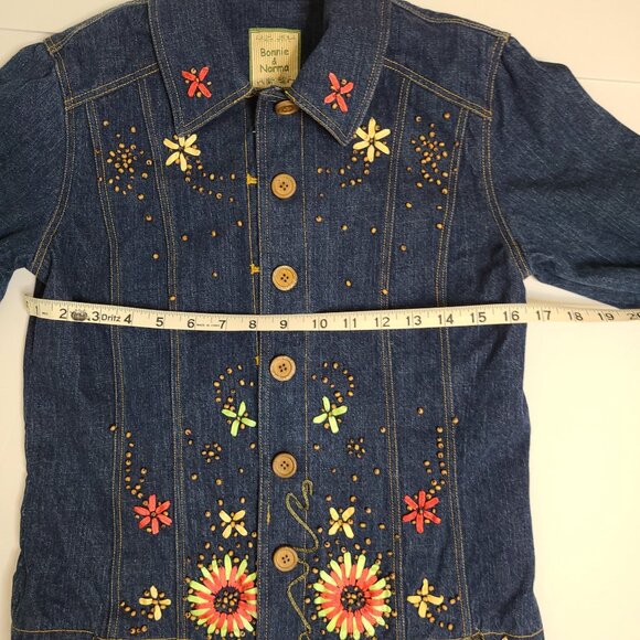 BONNIE & NORMA Denim Jean Jacket with Embroidered Spring Floral Design Sz S - Picture 10 of 11